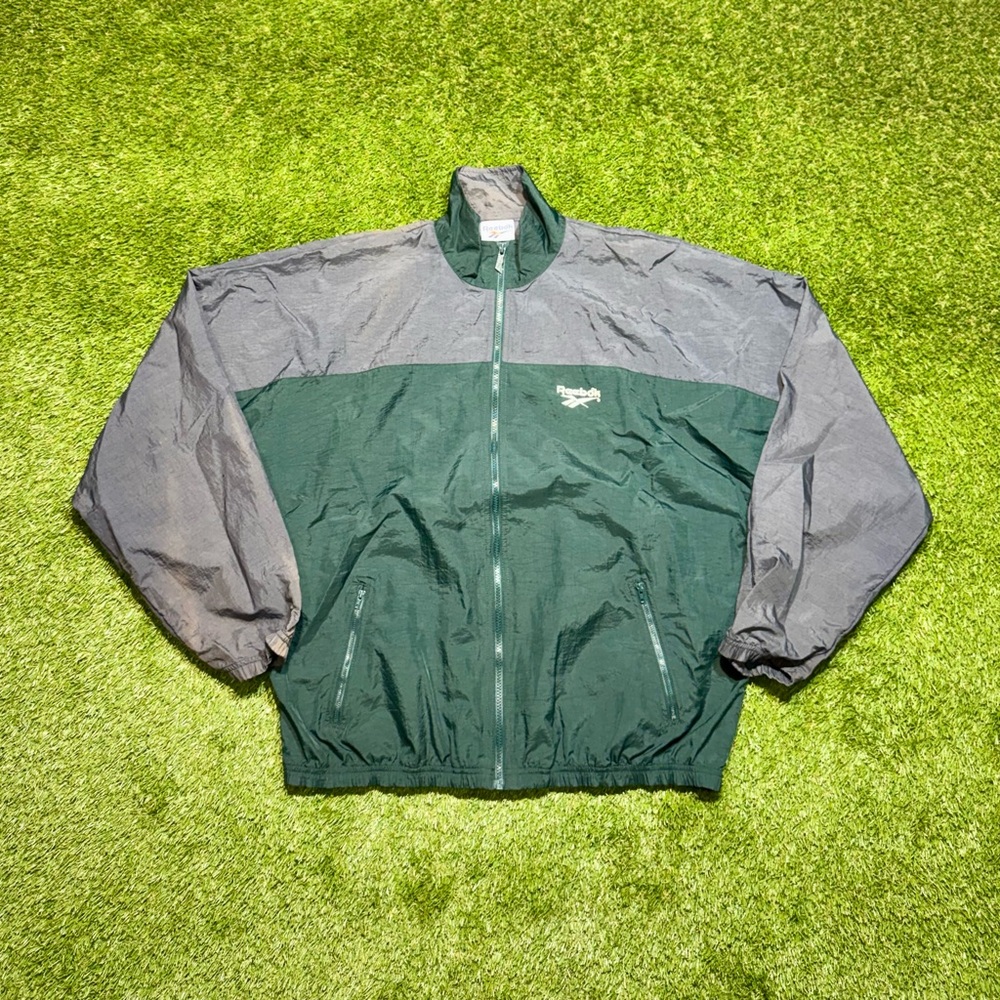 Vintage 90s Reebok Windbreaker Nylon Jacket Men’s Large Green Grey